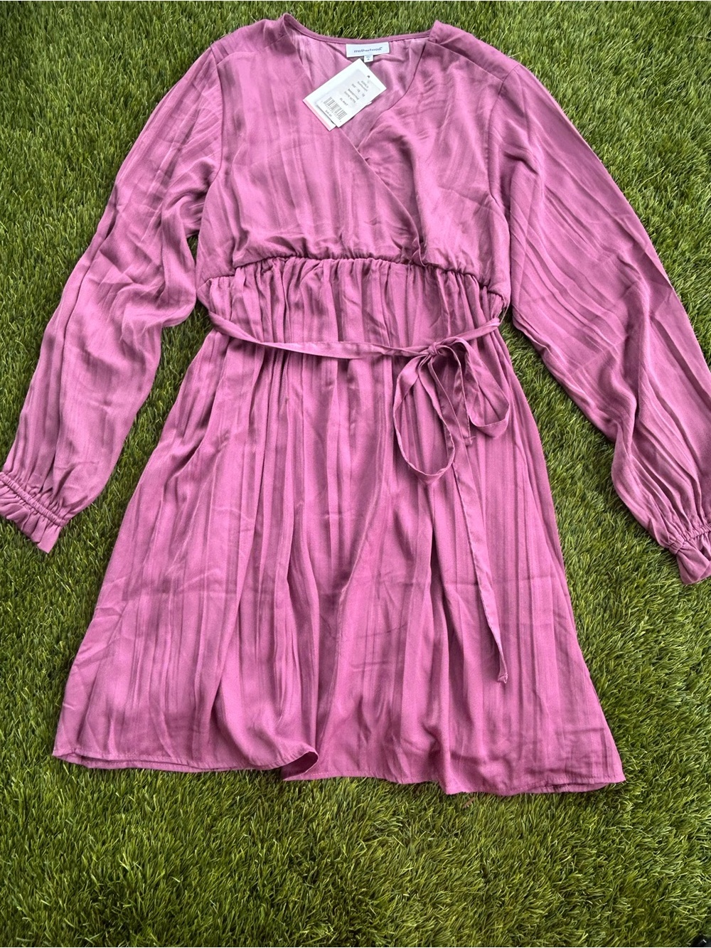 Motherhood Mauve-Pink Long Sleeve Belted Dress